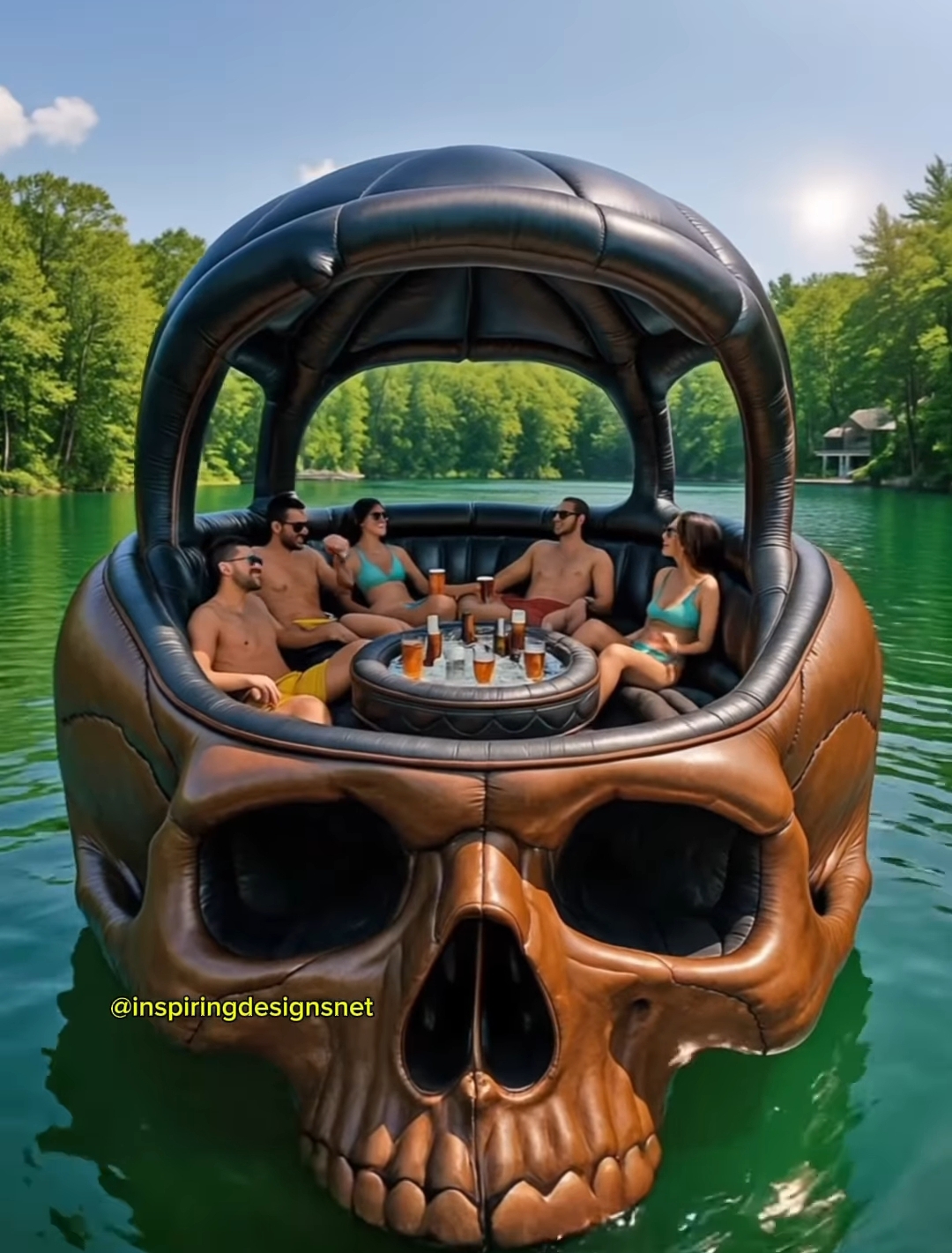 Inflatable skull lakes float.