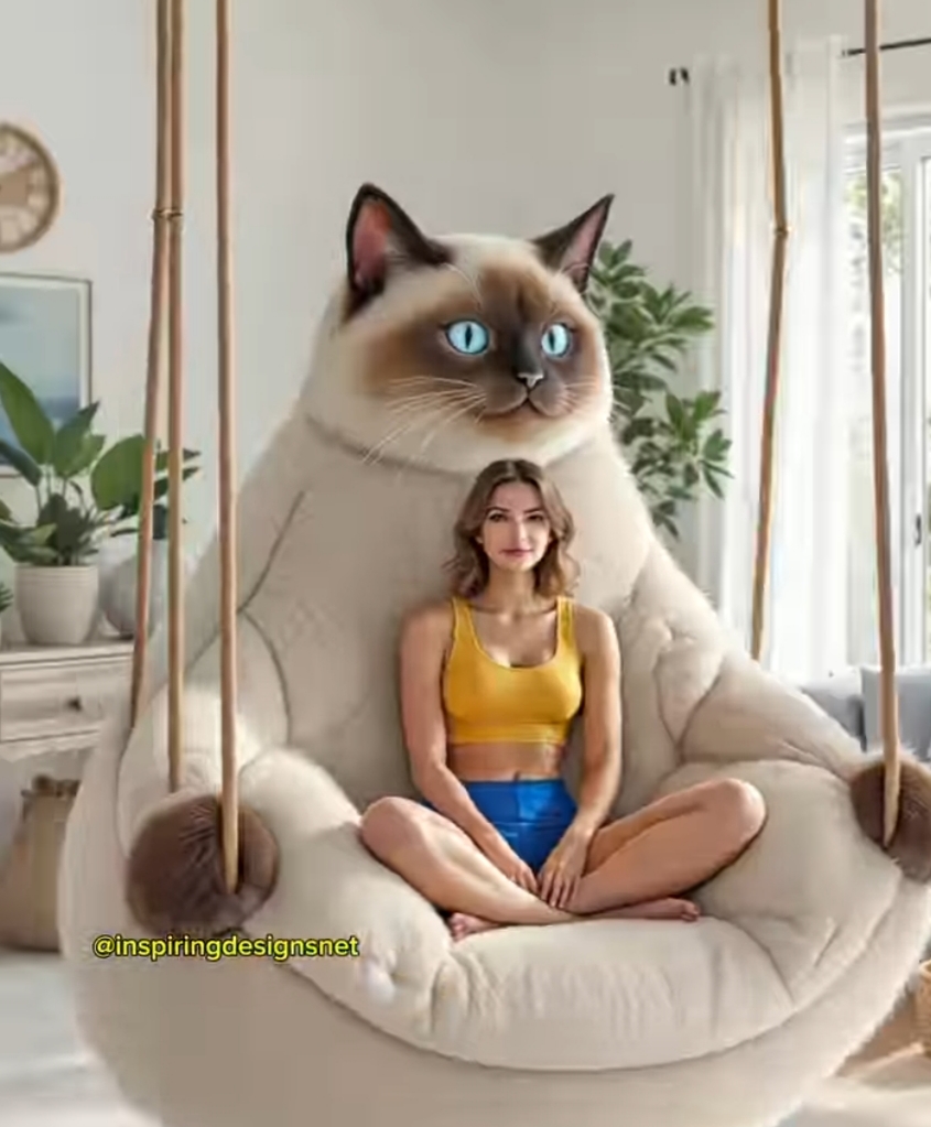 Giant Fluffy Cat Swing Chair 🐱✨ – Now Available in Multiple Colors!